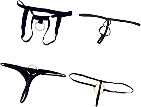 segolike 4 Pieces Men Open Pouch C-string Ring Posing Strap Thong T-back Panties Black