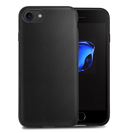 iPhone 7 Case, iPhone 8 Case, Skin-Friendly PU Case (Man-Made Leather) Shockproof of Heavy Duty Full Protective, No Fingerprints and Easy Clean-Black(Vintage Pattern)
