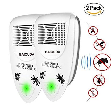 Ultrasonic Pest Repeller - Electronic Mosquito Repellent Control Plug Home Repeller for Insect - Mice, Roaches, Bugs, fleas, Mosquitoes, Spiders 2 Pack