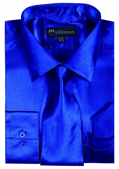 Milano Moda Satin Classic Dress Shirts with Tie & Hankie SG08 , 14 Colors