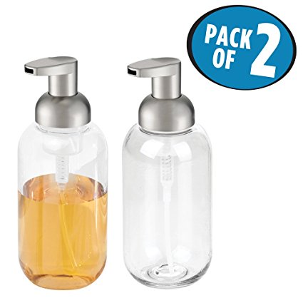 mDesign Foaming Glass Soap Dispenser Pump - Pack of 2, Clear/Brushed Nickel
