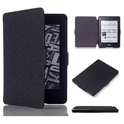 MOCA' SmartShell Folio Flip Cover Case for Kindle Paperwhite - The Thinnest and Lightest Leather Cover (with Auto Sleep / Wake) for All-New Amazon Kindle Paperwhite 1 2 3 (Fits All 2012, 2013, 2015 and 2016 Versions) (Black)