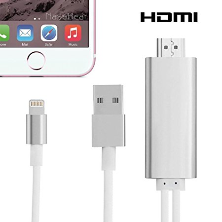 Lightning to HDMI Adapter Cable, Cooliker 8 Pin Lighting Digital AV to HDMI HDTV 1080P Cable Converter Adaptor Connector for iPhone 7 7 Plus 6s 6s Plus 6 6 Plus 5 5c 5s SE, iPad Air/Mini/Pro, iPod Touch (Silver)