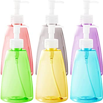 Youngever 6 Pack Empty Plastic Pump Bottles, Refillable Plastic Pump Bottles with Travel Lock in 6 Colors (8 Ounce)