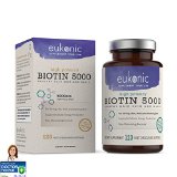 Biotin 5000 mcg by Eukonic  Supports Natural Hair Growth Glowing Skin Strong Nails and Healthy Metabolism 120 Mini Softgels  Made in USA  3rd Party Tested  Satisfaction Guaranteed