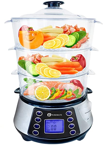 NaturoPure Food Steamer 11.5L Capacity, 3 Tier Electric Steamer, 6 Preset Cooking Mode,99 Minutes Timer & 800W Including a Rice Bowl
