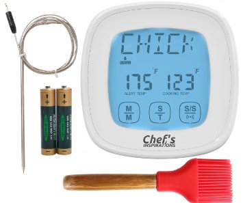 2 in 1 Leave In Oven Digital Meat Thermometer & Timer. Accurate Electronic Instant Reading. Best For Smoker BBQ Cooking, Grilling Food & Kitchen Use. Includes Bonus Silicone Basting Brush & Batteries.