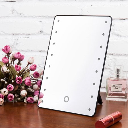 BTSKY® Portable Touch Screen LED Lighted Vanity Mirror-16 LED Lights Battery Operated Cosmetic Mirror/ Lighted Makeup Mirror/Bathroom Tabletop Mirror/Travel Mirror(Black)