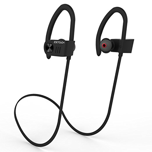 Sports Headphones, ZOETOUCH Bluetooth Headphones V4.1 Sweatproof Wireless Headphones In Ear Stereo Sports Earbuds with Mic Handsfree for Work Out Gym and Jogging - Black