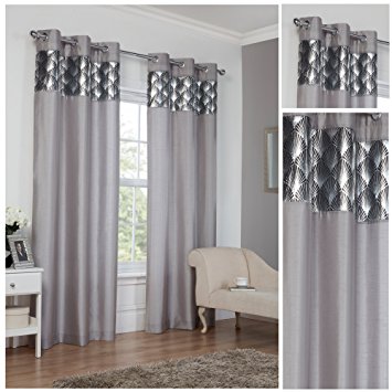 Astoria Silver Ring Top / Eyelet Fully Lined Readymade Curtain Pair 46x54in(116x137cm) Approximately By Hamilton McBride®