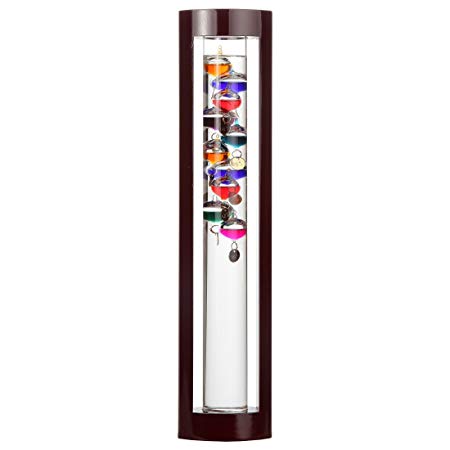 Lily's Home Galileo Thermometer, A Timeless Design that Measures Temperatures from 60ºF to 96ºF, 10 Multi-Colored Spheres in a Wood Framed, Cherry Finish (17 Inches Tall)