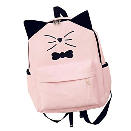 CocoMarket Women Girls Cute Cartoon Canvas Preppy Style School Bag Travel Backpack Bag (Pink)