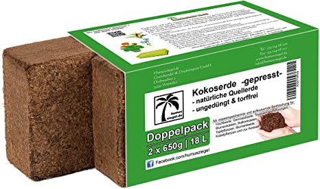 Humusziegel Coco Coir Planting Soil - Pressed Natural Coco Soil for Plants - Peat Briquettes Soil Block Bricks- 2 x 650 g - 18 L