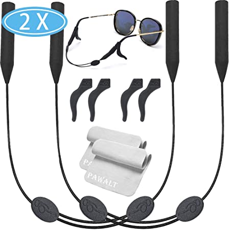 2 Packs Glasses Straps Adjustable Eyewear Glasses Retainers Sports Waterproof 4 Anti-Slip Hooks No Tail 16 inches for Adults (Long )