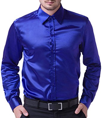 PAUL JONES Men's Slim Fit Silk Like Satin Luxury Dress Shirt