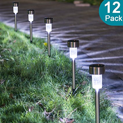 Sunnest Solar Powered Pathway Lights, Solar Garden Lights Outdoor, Stainless Steel Landscape Lighting for Lawn/Patio/Yard/Walkway/Driveway (12 Pack)