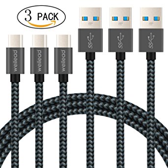 Usb Type C Cable, 3 Pack [3.3ft/Dark Grey] wellead Usb C Cable Usb 3.0 Nylon Braided for Samsung Galaxy S8, Google Pixel, Nintendo Switch, Nexus 6p and More