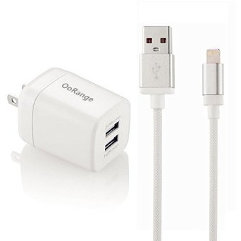 OoRange Dual Port Wall USB Charger Adapter Lightning USB Cable for Apple iPhone 6  iPhone 6 plus  5  5C  5S  IOS 8 Supported iPad Mini iPod Touch 7th  Charges 2 Devices