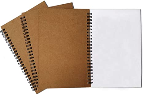 Spiral Notebook, 3Pack Spiral Journal, Pure White Paper 120 Pages Wirebound Notebooks, Sketch Pads& Planner (Khaki, Blank)
