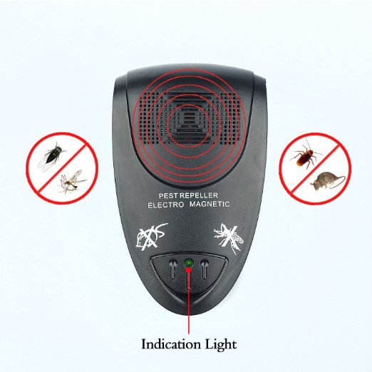 Ultrasonic Pest Repeller Electronic Way to Control Pests Non-toxic and Eco-Friendly Device Repels Rats Mice Roaches Flies Spiders Other Insects Home Pest Control Repel - No Messy Cleanup Black