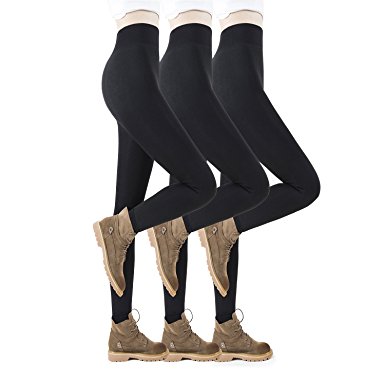 Fleece Lined leggings for Women, 3 Pairs Winter Warm Velvet Black Leggings, High Waist -Elastic and Slimming Tights by REDESS