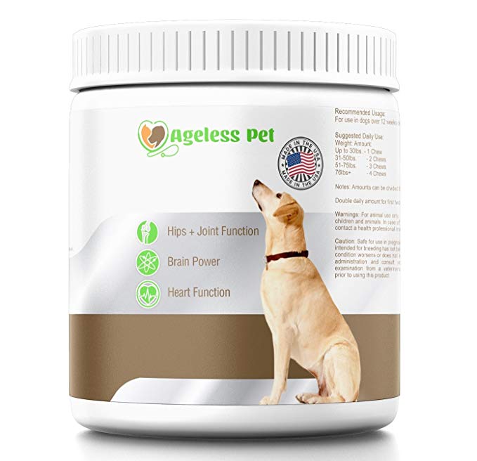Ageless Pet - Joint, Heart and Brain Health Supplement for Dogs - Formulated with Glucosamine, Ginkgo Biloba & Essential Fatty Acids - Supports Brain, Heart & Joint Function in Pets, 90 Chewable Tabs
