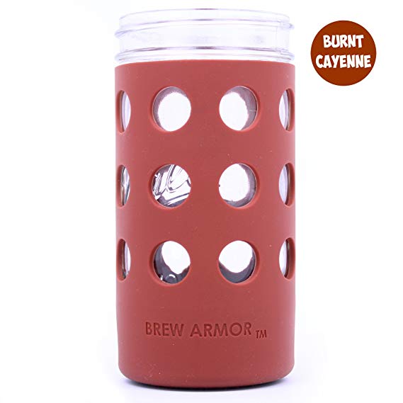 Brew Armor Silicone Mason Jar Sleeve 24 oz. 1.5 Pint Wide-Mouth by Brute Kitchen (2 Pack) (Burnt Cayenne)