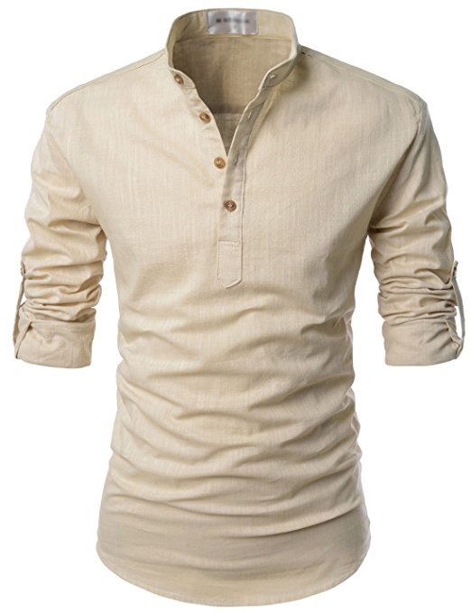 NEARKIN Beloved Men Henley Neck Long Sleeve Daily Look Linen Shirts