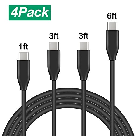 USB C Cable, Xcords 4 Pack Type C to USB 2.0 Fast Charging Cable (2 x 3ft,1 x 6ft,1 x 1ft ) for Samsung Galaxy Note 8,S8,S8 Plus, LG G6 G5 V30 V20, Google Pixel, Nintendo Switch, Macbook & More（black）