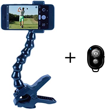 Swing Recording System | Clamp/Gooseneck Mount Cell Phone Clip Holder and Training Aid | Works with Any Smart Phone, Easy – Quick Set Up | Includes Remote Control for Your Phone