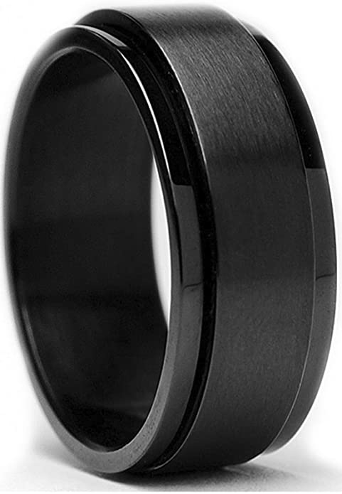 Metal Masters Co. Men's 8MM Black Stainless Steel Spinner Ring Sizes 6 to 15