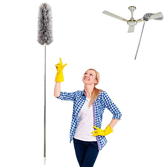 Microfiber Duster for Cleaning with Extension Pole Reaches 100 Inches,LECAMEBOR Flexible and Extendable Duster for Cleaning Ceiling Fan/Furniture/Keyboard/Cobweb-Upgraded