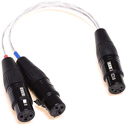 GAGACOCC XLR Cable Dual 3-Pin XLR Female to 4-Pin XLR Female Balanced Audio Headphone Adapter Clear Silver Plated Shield Cable 20CM (Dual 3-Pin XLR Female to 4 Pin XLR Female)