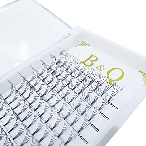 Premade Volume Fans Eyelash Extensions 12 Rows/Tray Short Stem Russian Volumes Lashes Extensions Fans C/D Curl 0.07/0.10 Thickness Individual Cluster Eyelash Extensions (5D-D curl-0.07, 14mm)