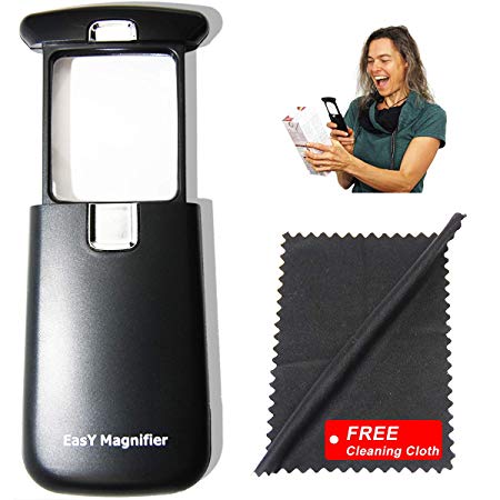 EasY Magnifier Original Pocket Led Magnifying Glass With Light 3x Small Hand Held Lighted Magnify Glasses For Close Work Reading Books Kids Toy; Mini Lens For Visually Impaired As Low Vision Aids