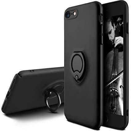 Phone Case Compatible iPhone 8, iPhone 7, Light Soft Slim Cover Case with 360° Swivel Ring Kickstand Shock Absorption Anti-Scratch Protective case Compatible iPhone 8，Black