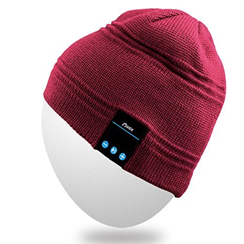 Rotibox Unisex Adult Bluetooth Beanie Hat Trendy Soft Warm Audio Cap Musicphone with Wireless Headphone Headset Speaker Mic Hands-free for Winter Outdoor Sport Skiing Snowboard,Christmas Gift - Red