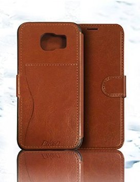 Taken Samsung Galaxy S6 Case - PU Leather Wallet Case - Card Slot - slim - not edge Dark Brown