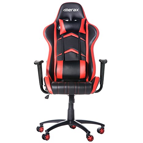 Merax Racing Style PU Leather Office Chair 180 Degree Back Adjustment Swivel Computer Gaming Chair Executive Chair, Black/Red