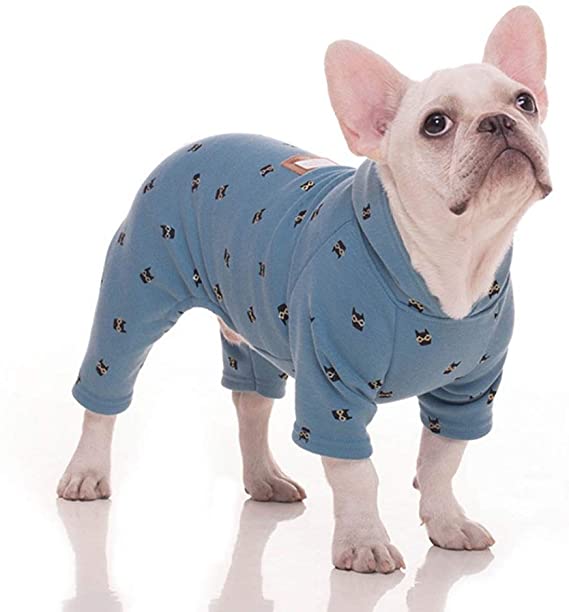 Stock Show Pet Clothes Small Dog Four Legs Clothes Bulldog Teddy Autumn Winter Soft Warm Velvet Pajamas Jumpsuits Cute Owl Printed Shirts Doggie Apparel Costume for Small Medium Dog Puppy, Blue