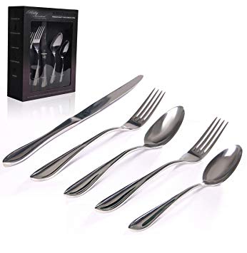 Rialay International Silverware Set Kitchen Flatware Set 20-Pieces, 18/10 Stainless Steel Tableware Cutlery Eating Utensil Set Service for 4. Extra Thick Heavy Duty, Mirror Polished, Dishwasher Safe.