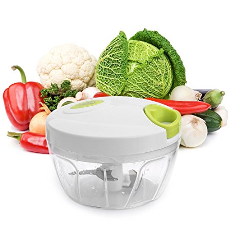 Food Chopper Vegetable Chopper Mincer Uten Handheld Manual Food Processor 3 Sharp Stainless Steel Blades Food Slicer for Salad/Fruits/Vegetables/Herbs/Onions/Sauces/Purees etc. [4-Cup Capacity,1 Pack]