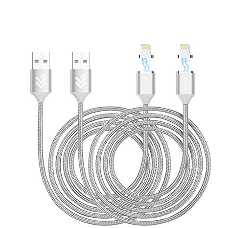 Magnetic Lightning Charging Cable,WMZ [2 Pack] 8 Pin Lightning to USB Cable Nylon Braided Charging and Data Sync Cord for iPhone 5, 5c, 5s, SE, 6, 6 Plus, 6s, 6s Plus, 7, 7 Plus(3.3ft Silver)