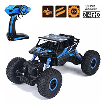 Tuptoel Toys for Boys Off-road RC cars 1:18 Scale Mouster Car 2.4Ghz 4WD High Speed Racing Cars, Rock Crawler Truck-Blue, Electric Cars for Kids