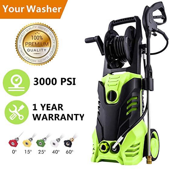 Hurbo Electric High Pressure Washer 3000PSI 1.8GPM Power Pressure Washer Machine with Power Hose Gun Turbo Wand 5 Interchangeable Nozzles