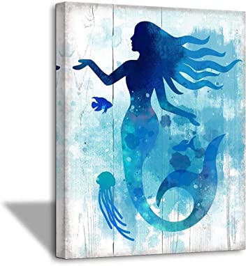 The Little Mermaid Bathroom Pictures gallery Wall Decor for Girls Bedroom Bathroom Decor Modern Home Artwork for Walls Watercolor Canvas Framed Wall Art for Bedroom Kitchen Wall Decoration Size 12x16