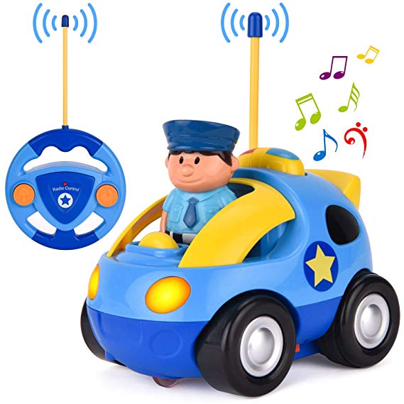 GotechoD Remote Control Car Toddler Toys, RC Cartoon Police Racing Car Radio Control RC Car Toys, Remote Control Toys Cartoon Car for 3 Years Old Boys Toddlers Kids Baby Present
