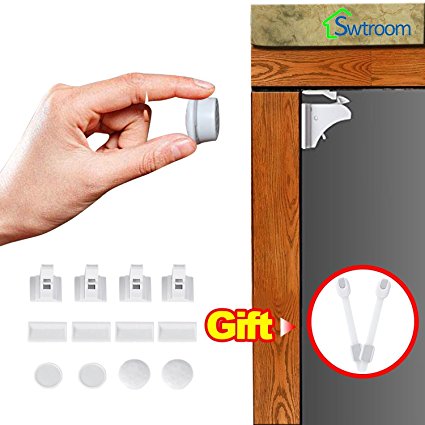Swtroom Magnetic Cabinet Locks - No Tools Or Screws Needed (4 Locks   1 Key) and 2 refrigerator locks,package