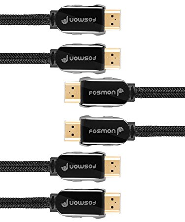 HDMI Cable (6 FT - 3 Pack), Fosmon Braided Cord [UHD 4K, HD 1080p, 3D] Gold Plated Zinc Alloy HDMI Cable - Ethernet & Audio Return for HDTV, PC, Laptop, Game Consoles