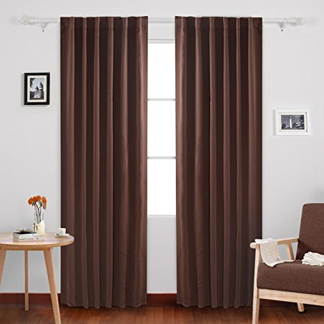 Deconovo Rod Pocket and Back Tab Blackout Curtains Thermal Insulated Window Curtain Blackout Panels for Dining Room 52x84 Inch Brown 2 Panels